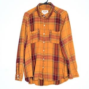 Gold Plaid Flannel Lightweight Boyfriend Shirt NEW